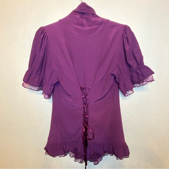 SCARLET DARKNESS Renaissance Goth Short Puff Sleeve Sweetheart Collar Corset Top - Picture 3 of 16